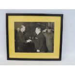 A framed and glazed black and white photograph of HRH The Duke of Edinburgh arriving at the AA AGM