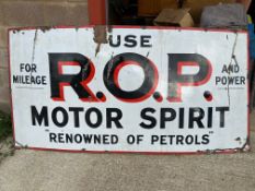 A very large R.O.P. (Russian Oil Products) Motor Spirit rectangular enamel sign, 96 x 48".