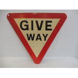 A Give Way triangular road sign, 30 1/2 x 27".