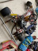 A go kart kit of parts, spare chassis, stamped Europa 125, spare wheels, body parts etc.