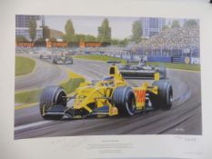 Andrew Kitson - a limited edition print titled 'Takuma's F1 Debut 2002', signed by Takuma Sato and