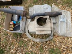 Two aluminium sumps, a box of parts some new old stock, a partial exhaust etc.