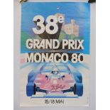 A 1980 Monaco Grand Prix poster, signed, 15 3/4 x 23 1/2".