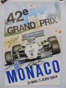 A 1984 42nd Monaco Grand Prix poster, signed, 15 3/4 x 23 1/2".