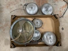 Five Lucas spotlamps from the 1950s/1960s plus a P100 headlamp.