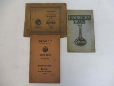 An early Calthorpe Instruction Book, a Renault 13.9 HP type IM instruction book 1922 and a Rover