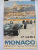 A reproduction 1966 Monaco Grand Prix poster, 15 3/4 x 23 3/4".