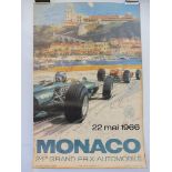 A reproduction 1966 Monaco Grand Prix poster, 15 3/4 x 23 3/4".