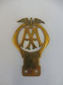 An AA Motorcycle type 1A badge, brass, no. 85186, circa 1913.