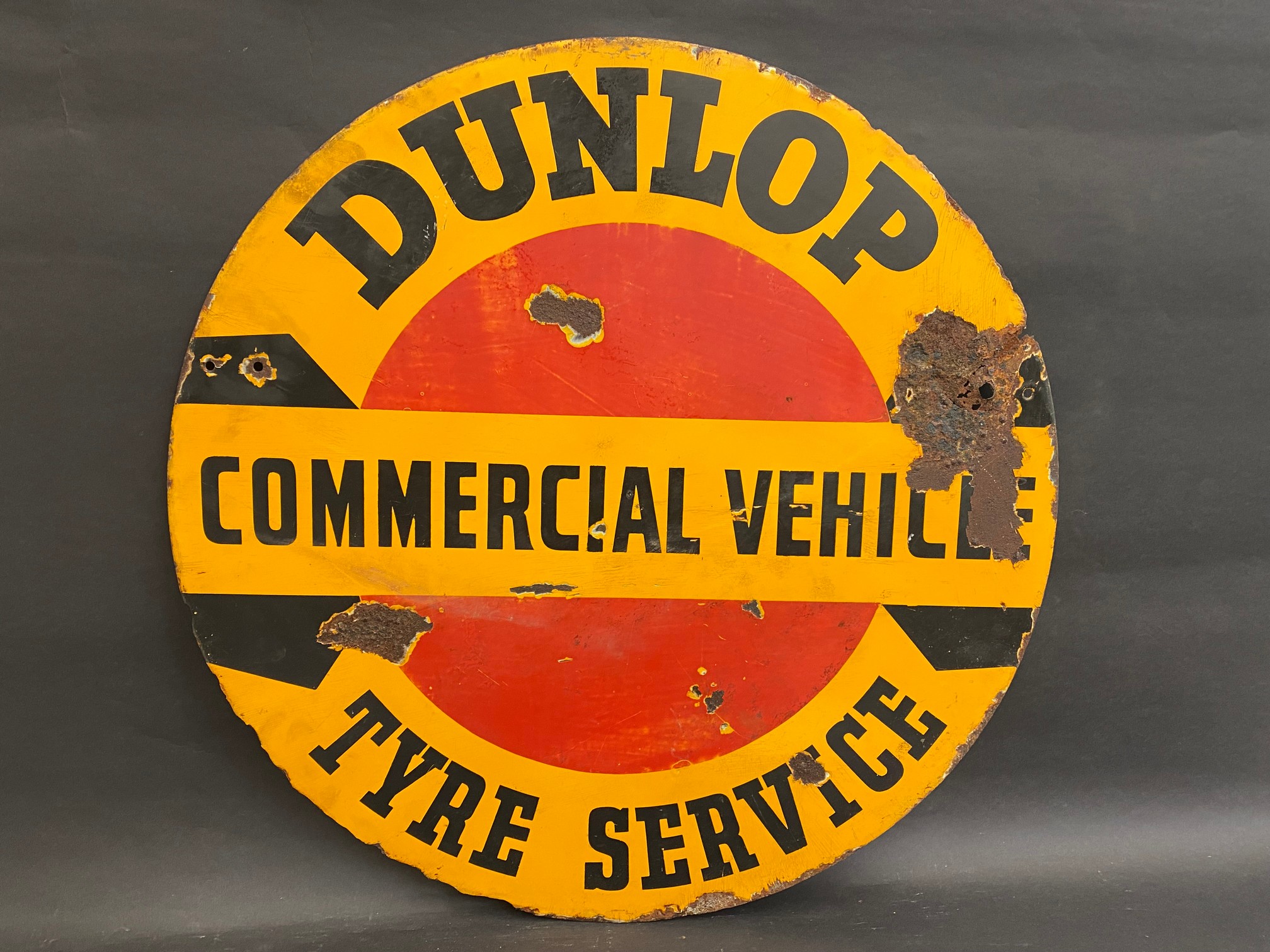 A rare Dunlop Commercial Vehicle Tyre Service circular double sided enamel sign, 25" diameter. - Image 2 of 2