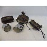A pair of Lucas wing mounted side lamps, Butler and Lucas lamps etc.