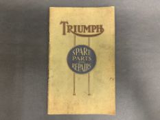 A Triumph Spare Parts and Repairs list for 1924.
