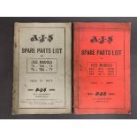 Two copies of an AJS Spare Parts List, one for 1932 models the other for 1933.