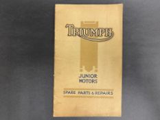 A Triumph Junior Motors Spare Parts and Repairs list for 1923.