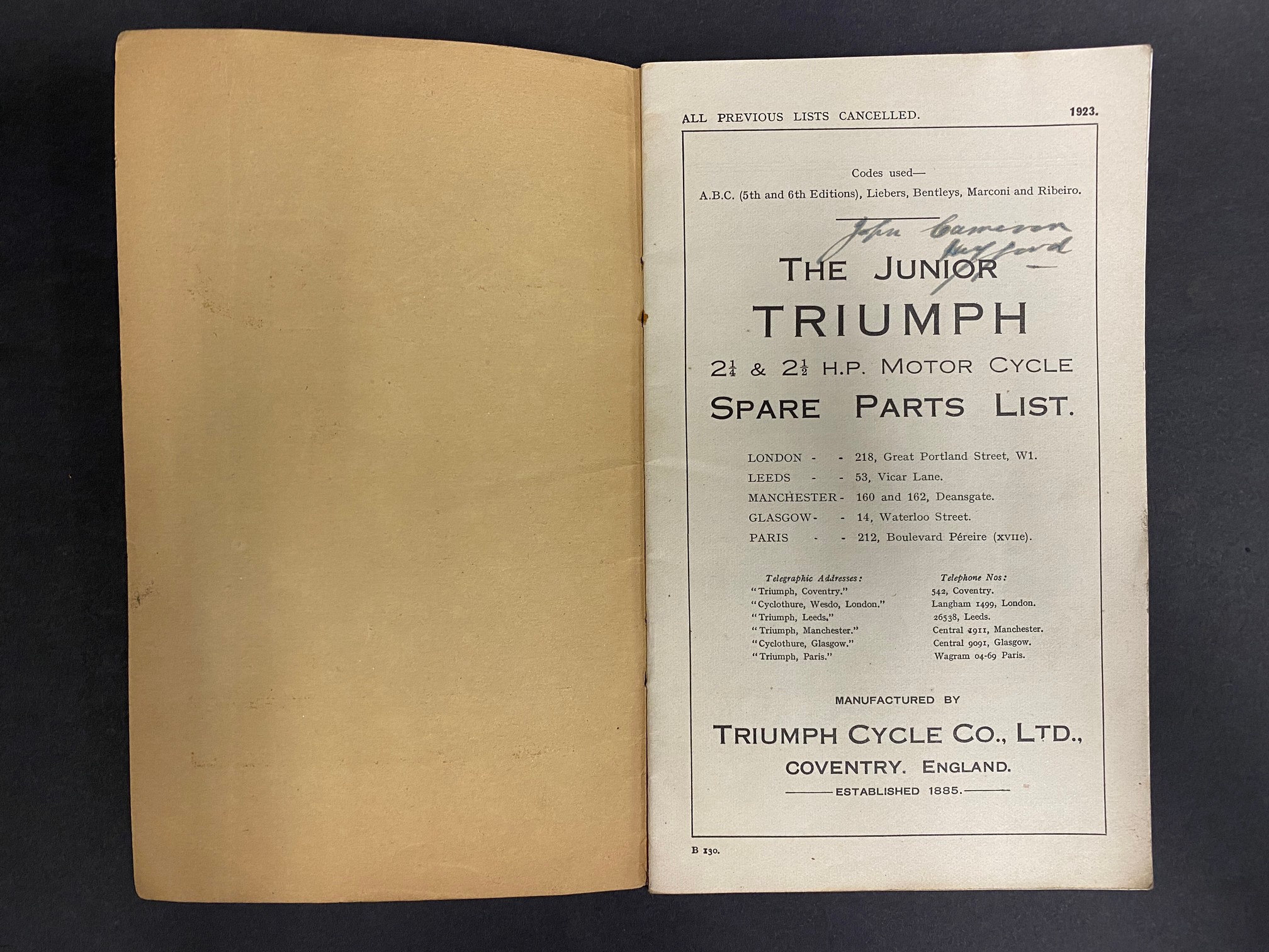 A Triumph Junior Motors Spare Parts and Repairs list for 1923. - Image 2 of 3