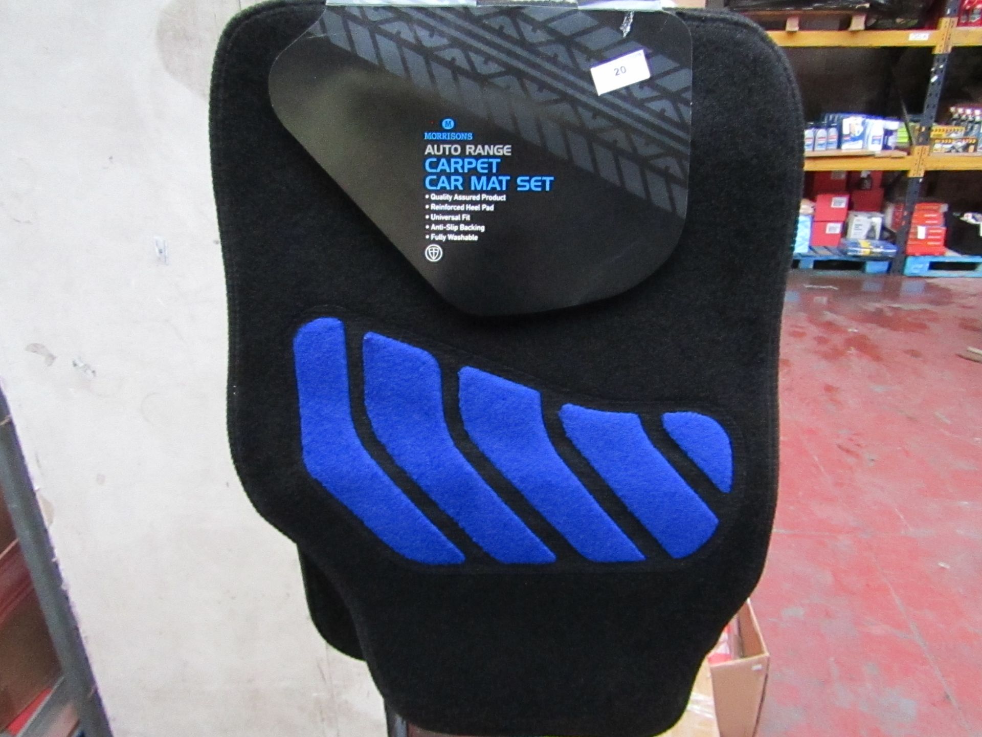 Morrison's - Auto Range Carpet Car Mat Set (Black With Blue) - Unused.