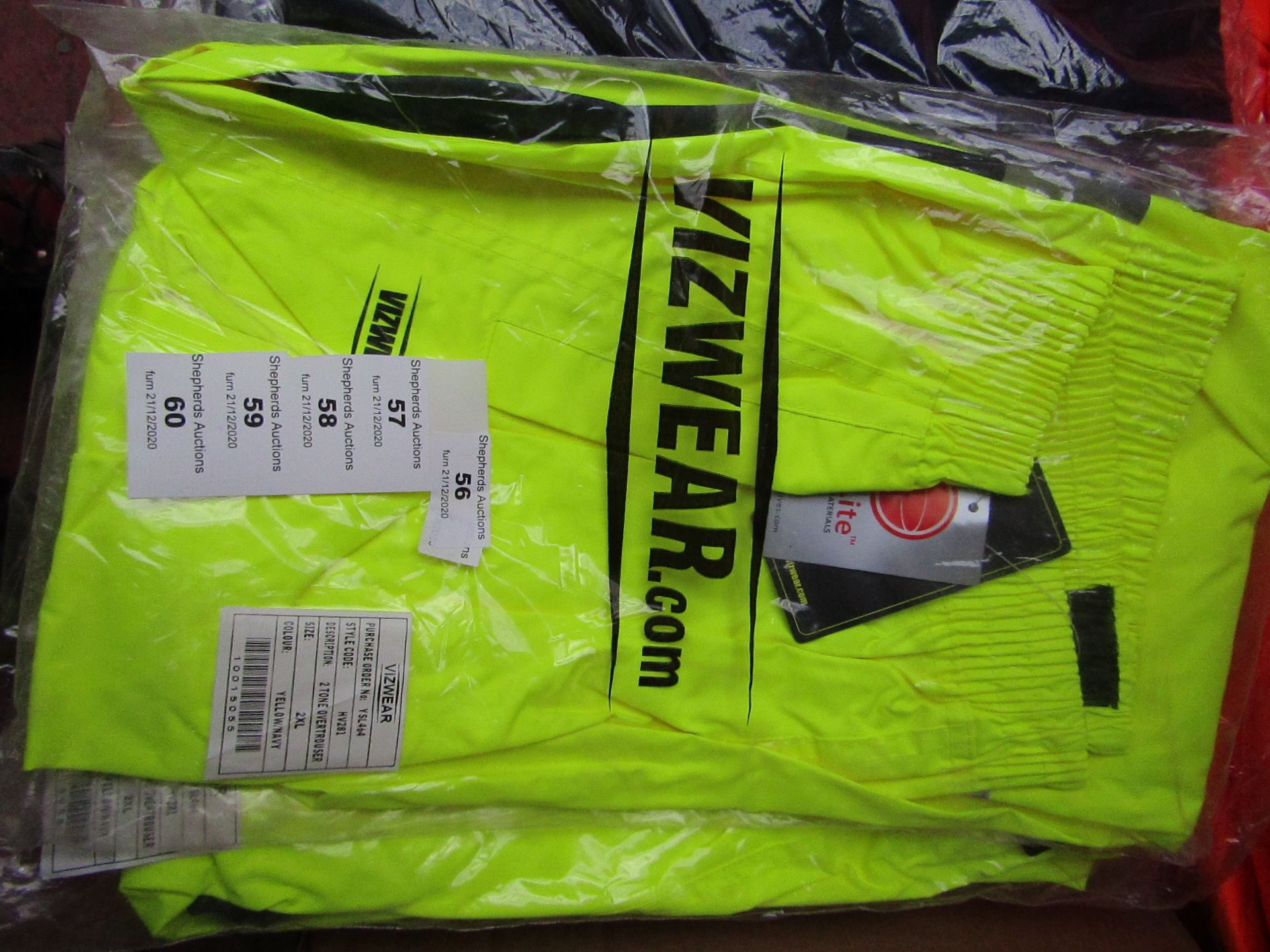 Vizwear - Hi-Vis Yellow 2 Tone OverTrouser - Size 2XL - Unused & Packaged.