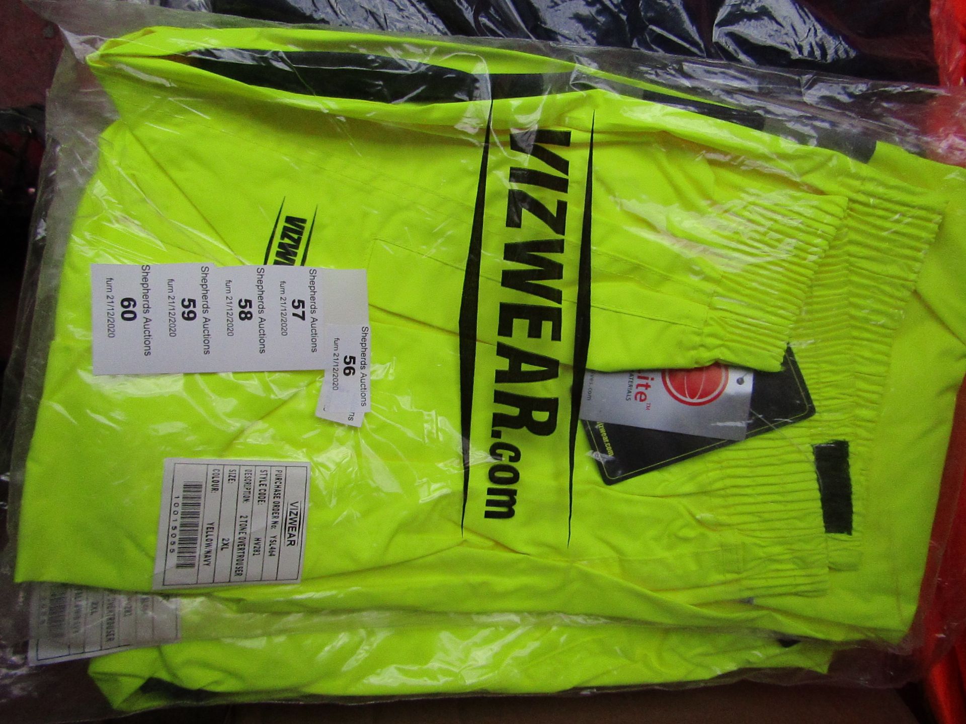 Vizwear - Hi-Vis Yellow 2 Tone OverTrouser - Size 2XL - Unused & Packaged.