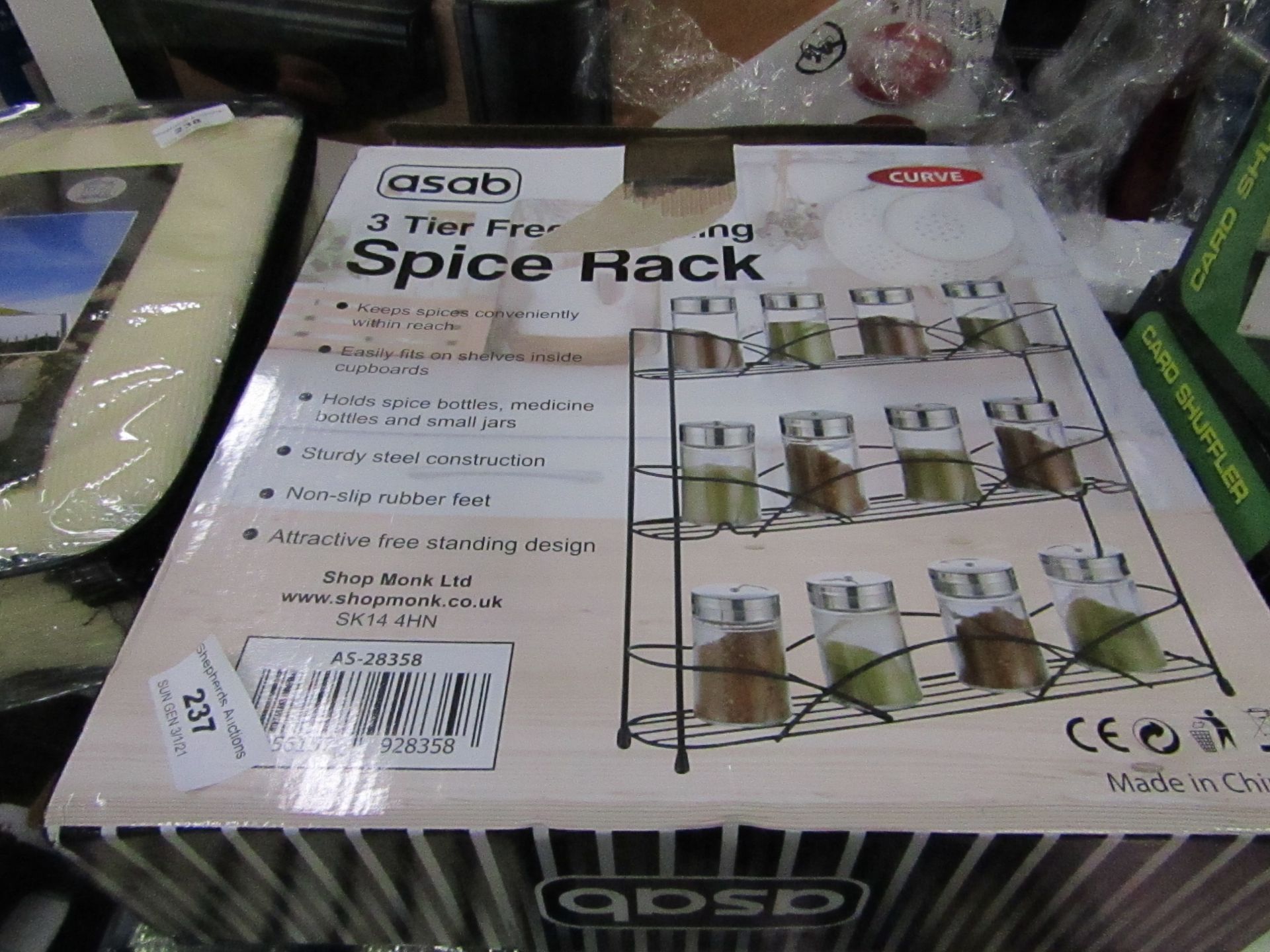 Asab 3 Tier Free Standing Spice Rack. Boxed but unchecked
