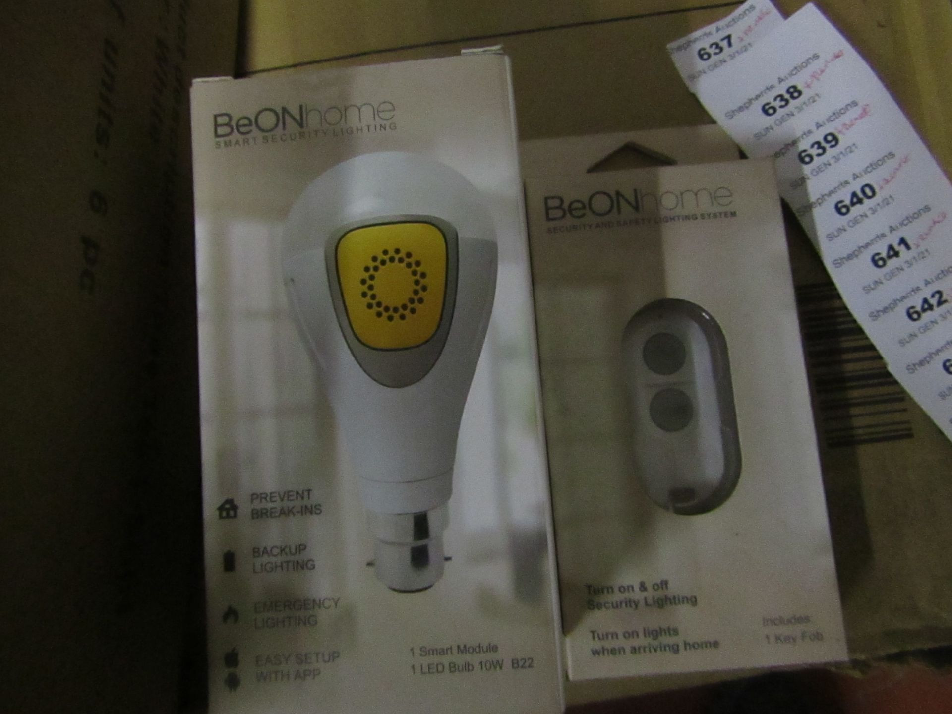 Be on Home Smart security light bulb with remote control fob, new and boxed