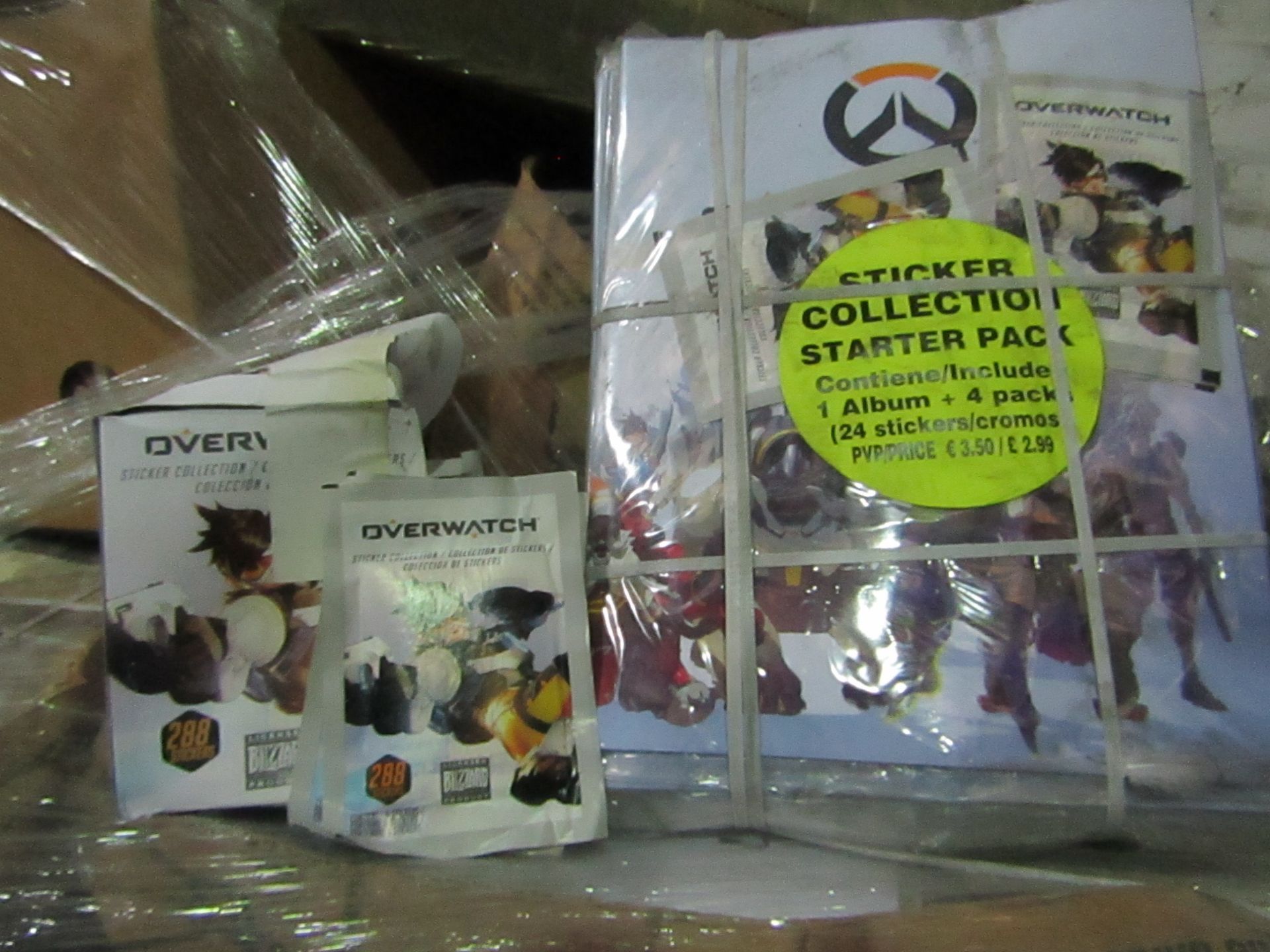 2x Pallets containing over 1000 boxes of Overwatch collectable stickers and over 1000 Overwatch