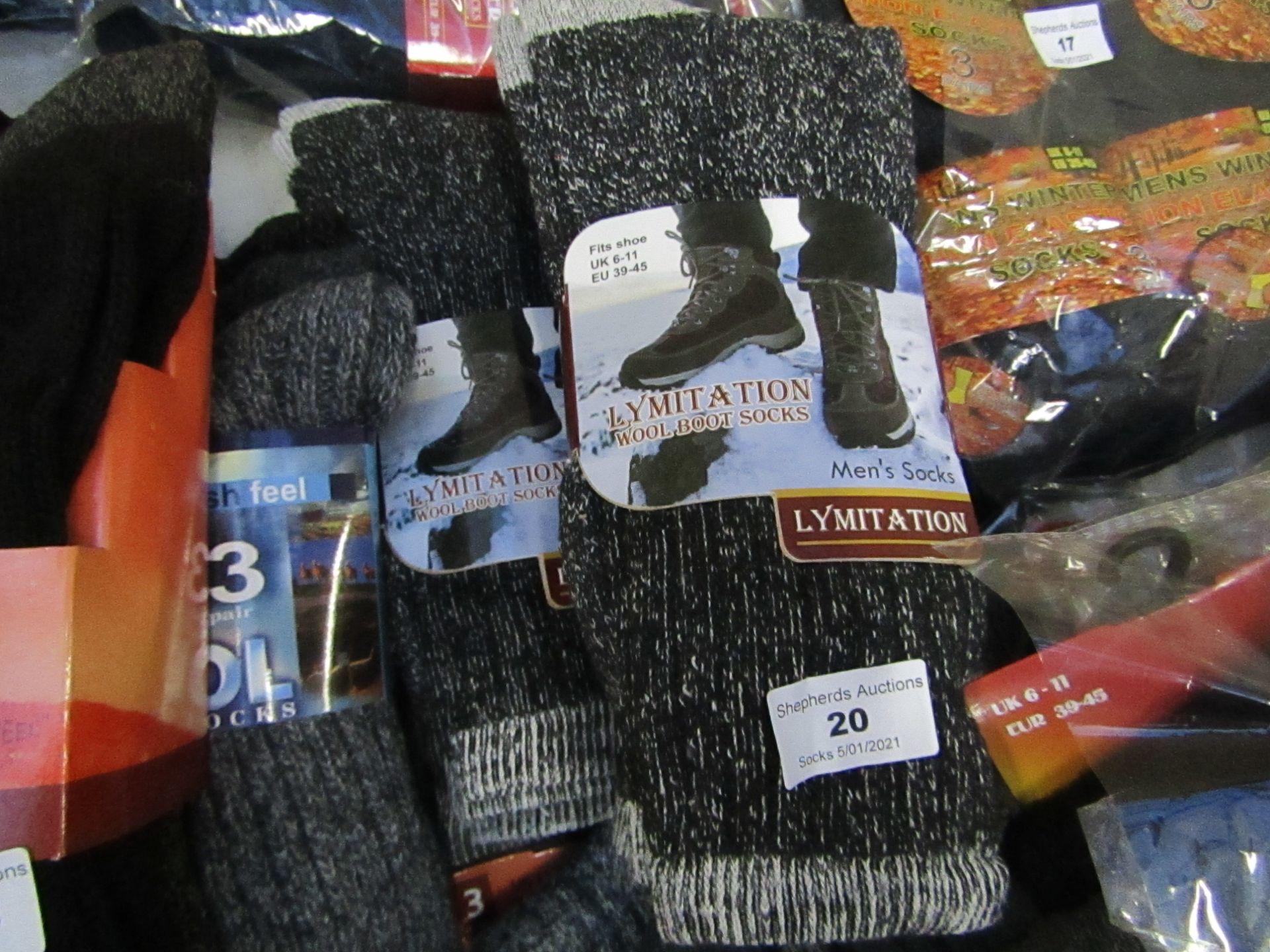 9 X Pairs of Lymitations Wool Boot Socks size 6-11 New & Packaged