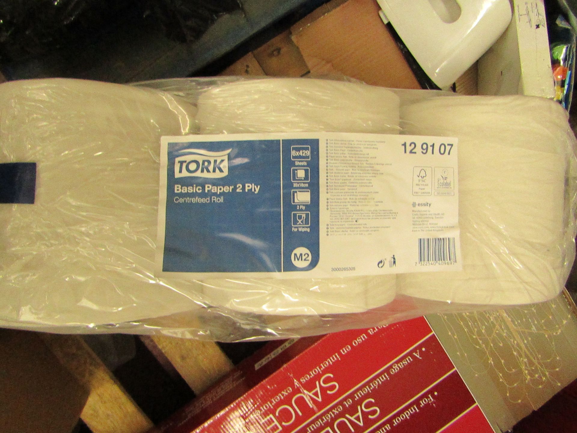 6 x 2ply Tork Centrefeed Rolls. 429 Sheets in each Roll. New & Packaged