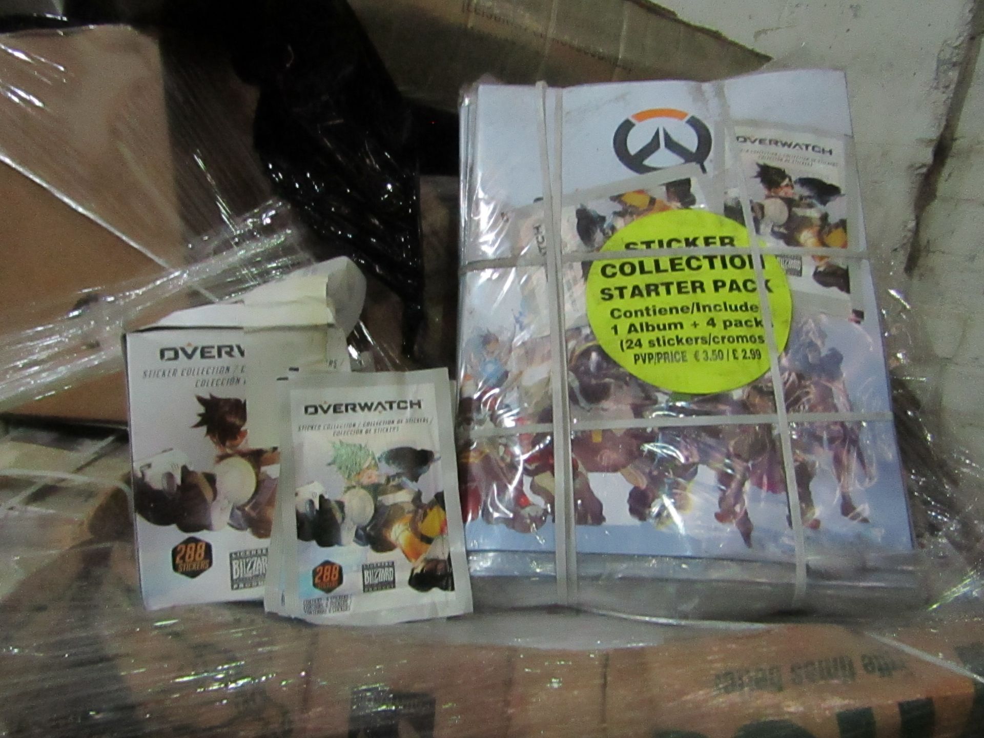 2x Pallets containing over 1000 boxes of Overwatch collectable stickers and over 1000 Overwatch