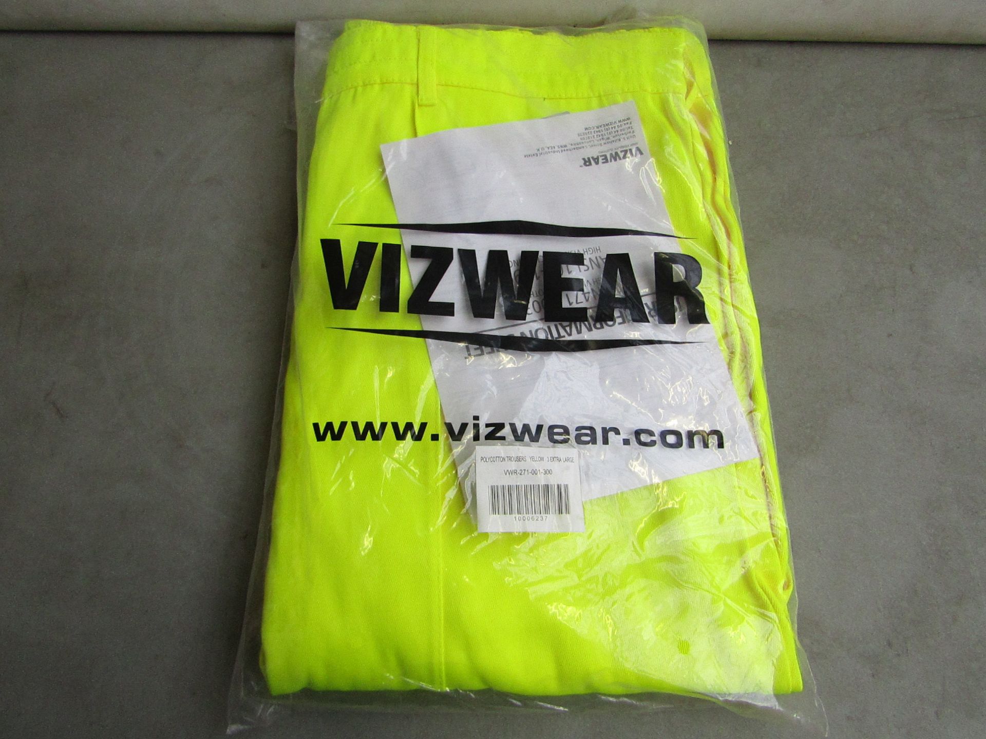 2x Vizwear - Hi-Vis Yellow Polycotton Trousers - Size 3XL - Unused & Packaged.