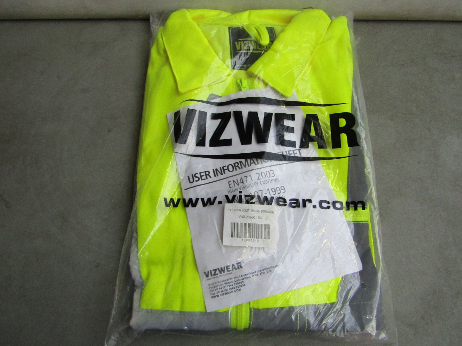 Vizwear - Hi-Vis Yellow Polycotton Jacket - Size XL - Unused & Packaged.