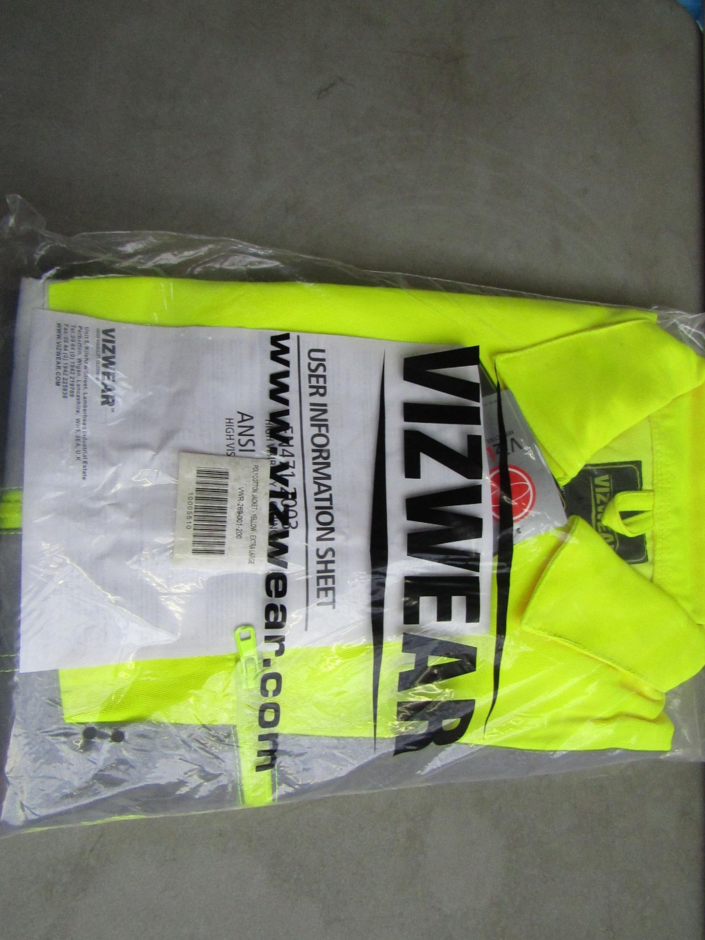 Vizwear - Hi-Vis Yellow Polycotton Jacket - Size XL - Unused & Packaged.