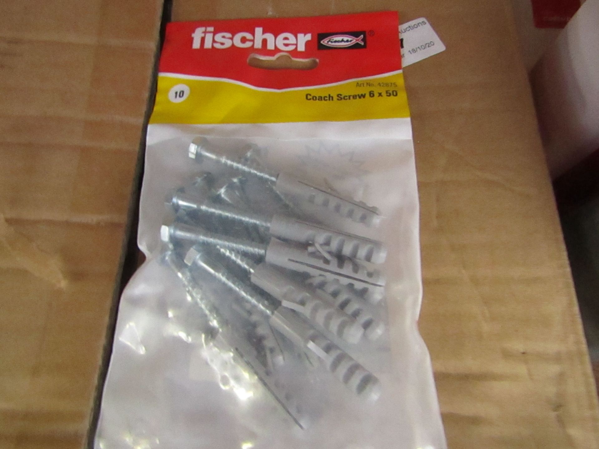 20x Fischer - Coach Screws 6 x 50 (Packs of 10) - All New & Packaged.