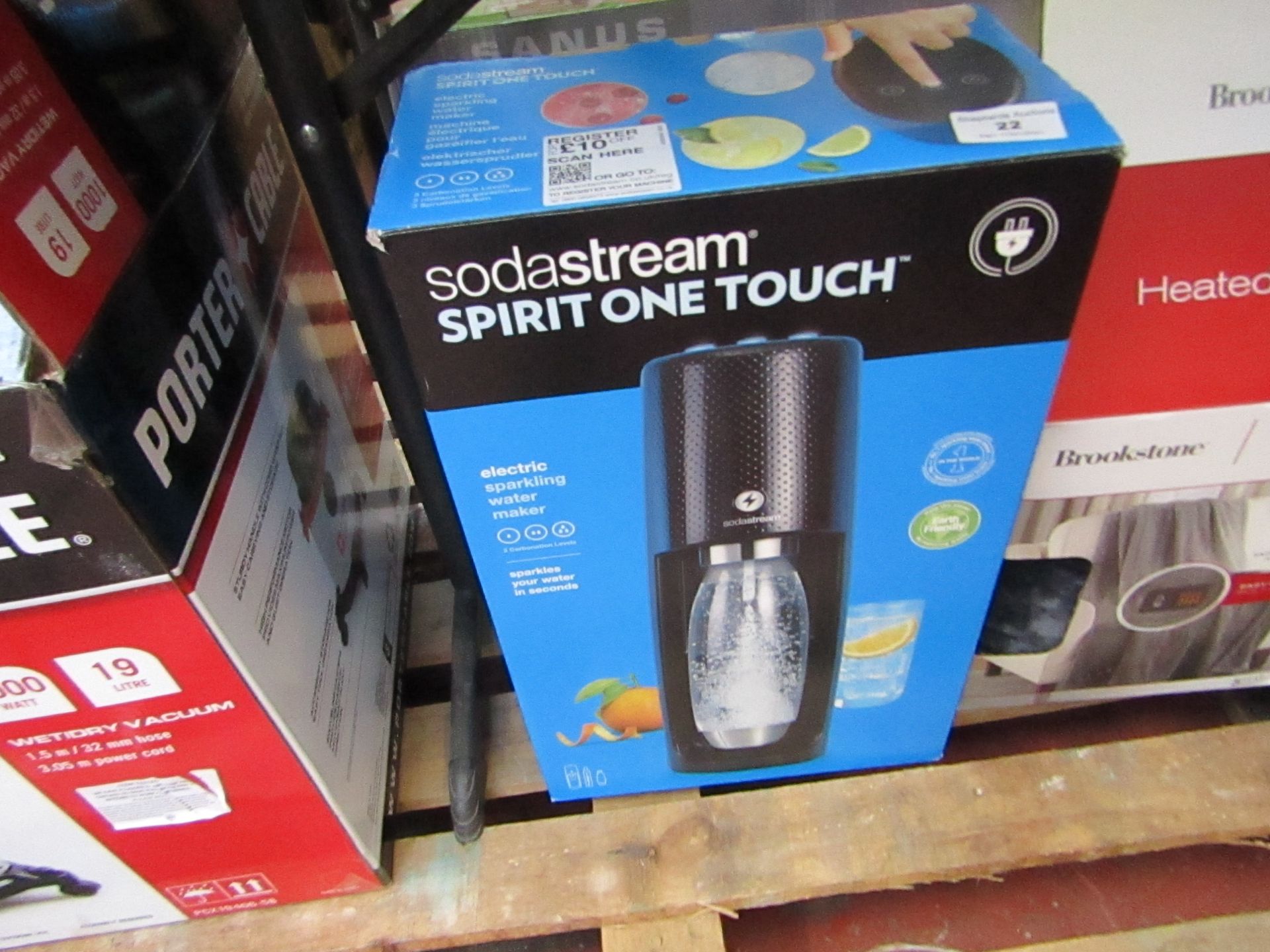 Soda Stream spirit one touch electrc sparkling water maker, unchecked and boxed.