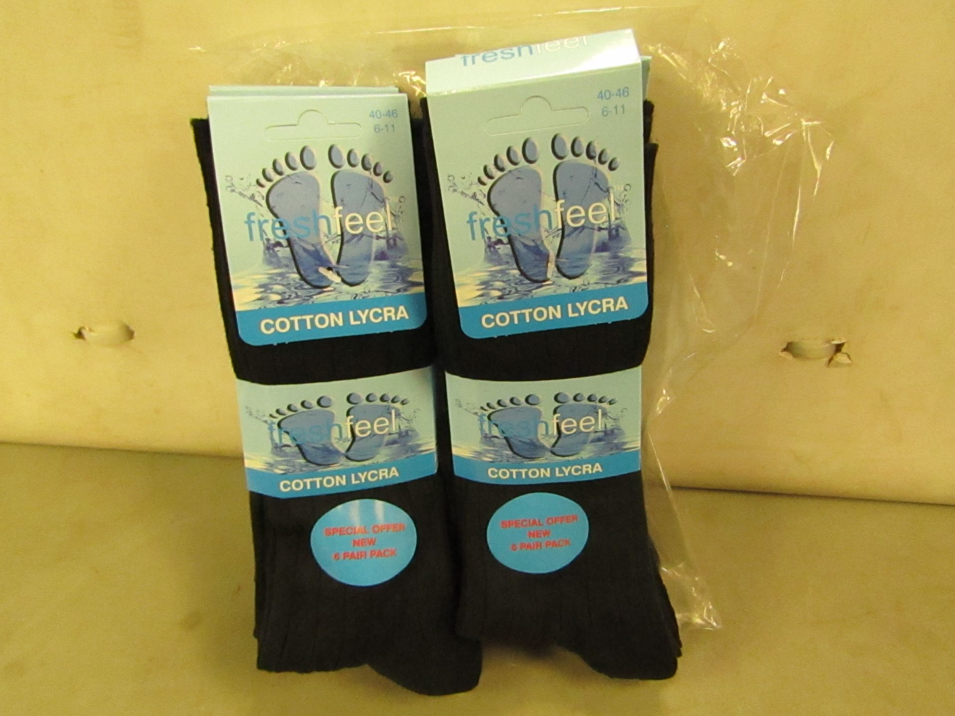 12 X Pairs of Fresh Feel Cotton Lycra Socks Size 6-11 New & Packaged