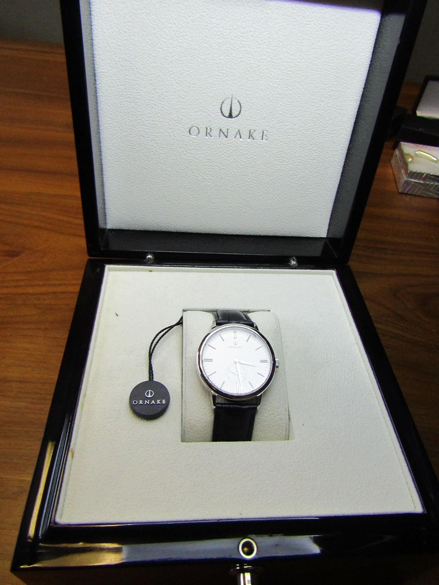 Ornake Watch, Miyota Movement, White and Silver with Black Leather Strap, new, Boxed and ticking.