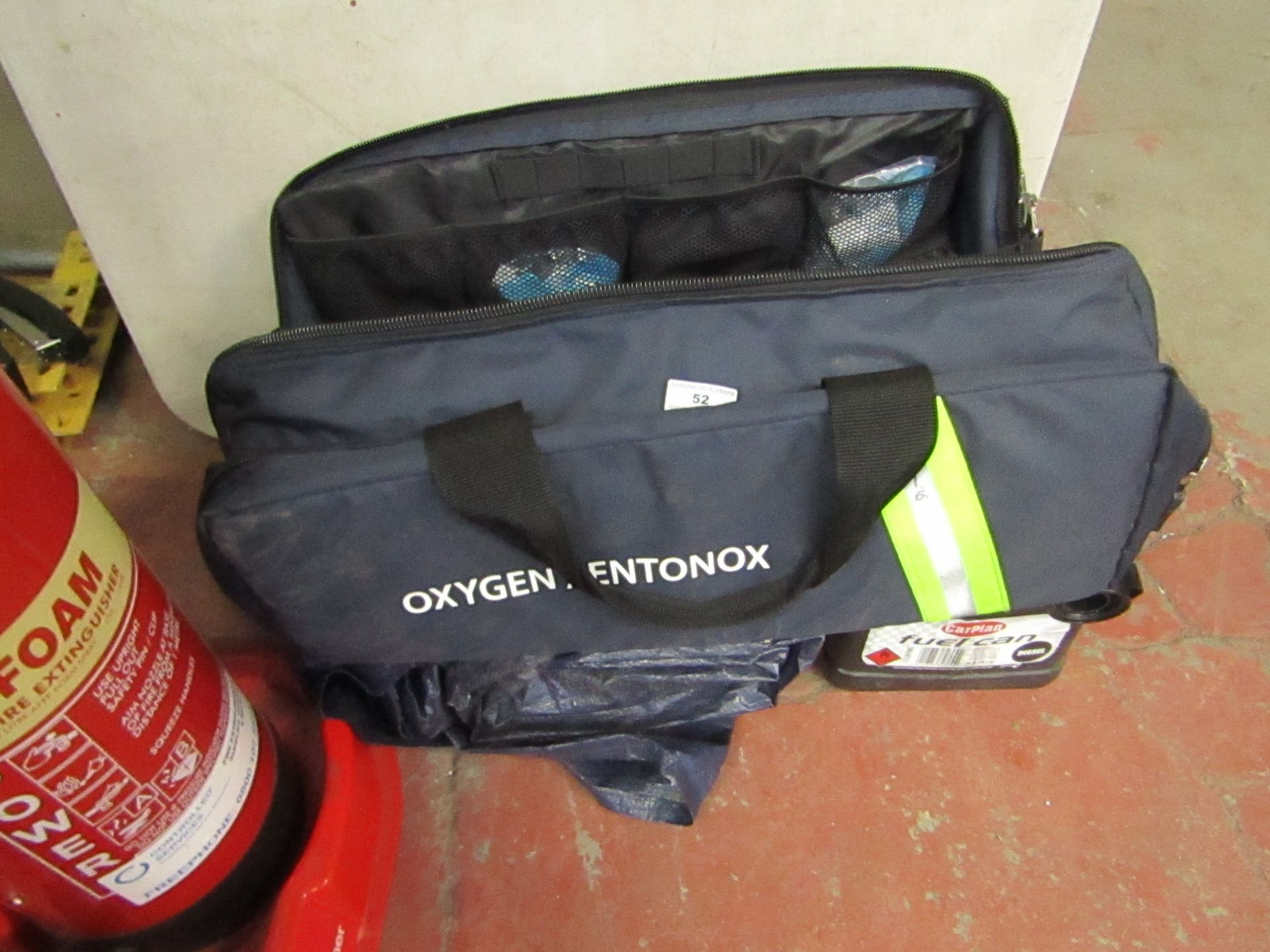 Oxygen / entonox duffel bag containing various equipment such as oxygen filters and more. All