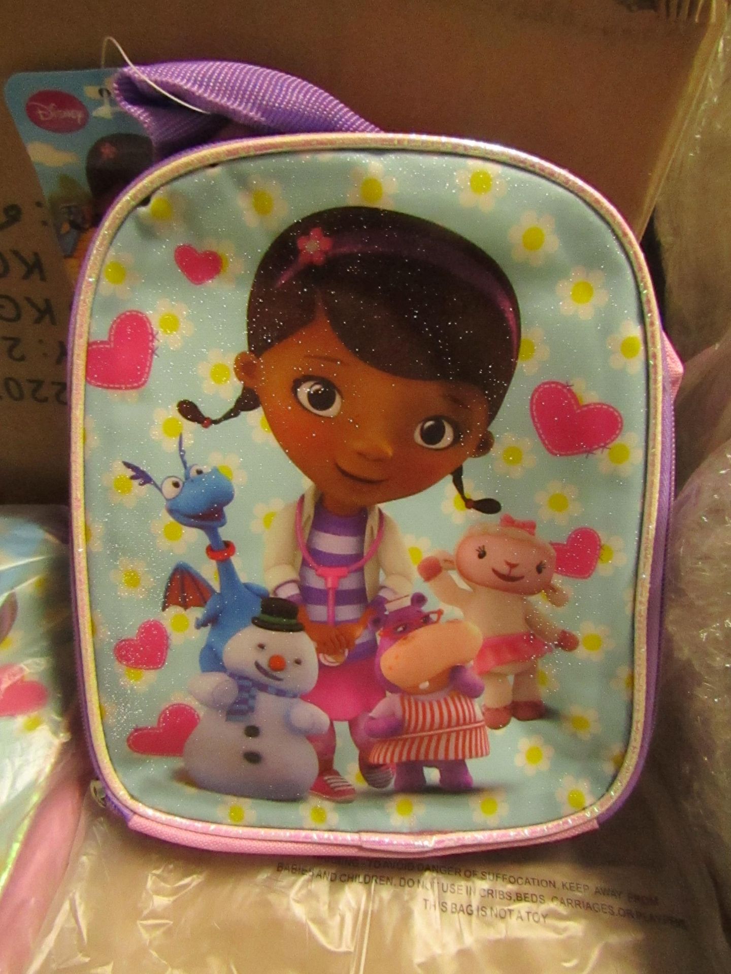 5 x Disney Junior - Doc Mcstuffins Fabric Lunch Box RRP £5.49 each- New & Packaged.