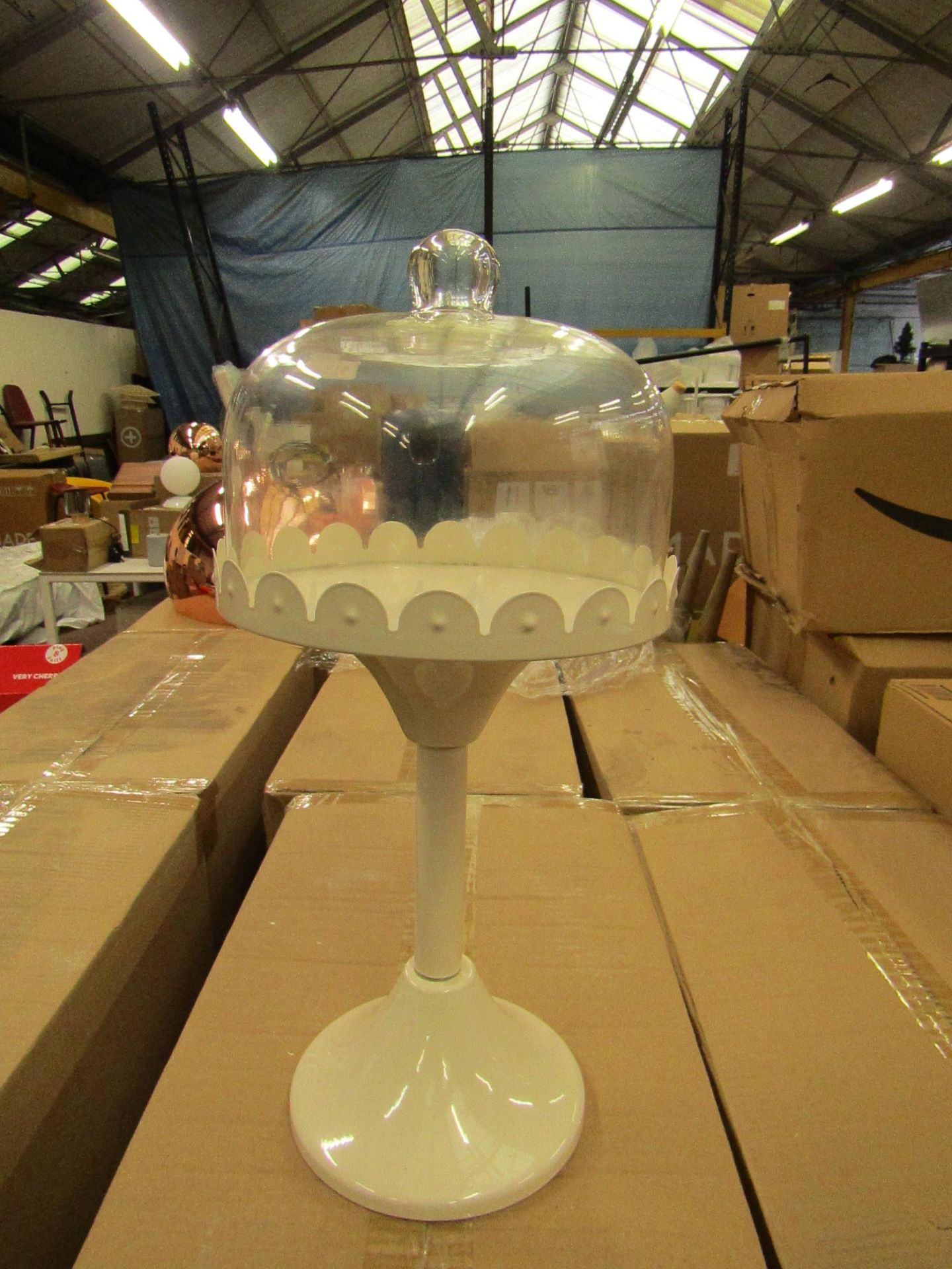 1 x GR8 Home - Cake Stand with Glass Cover - New & Boxed.