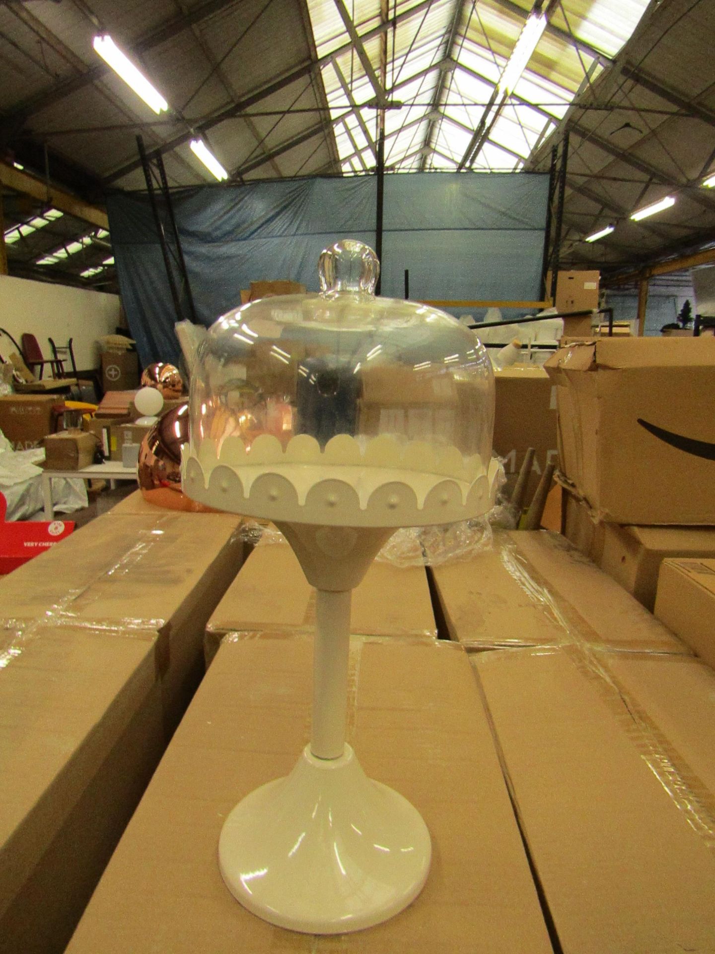 1 x GR8 Home - Cake Stand with Glass Cover - New & Boxed.