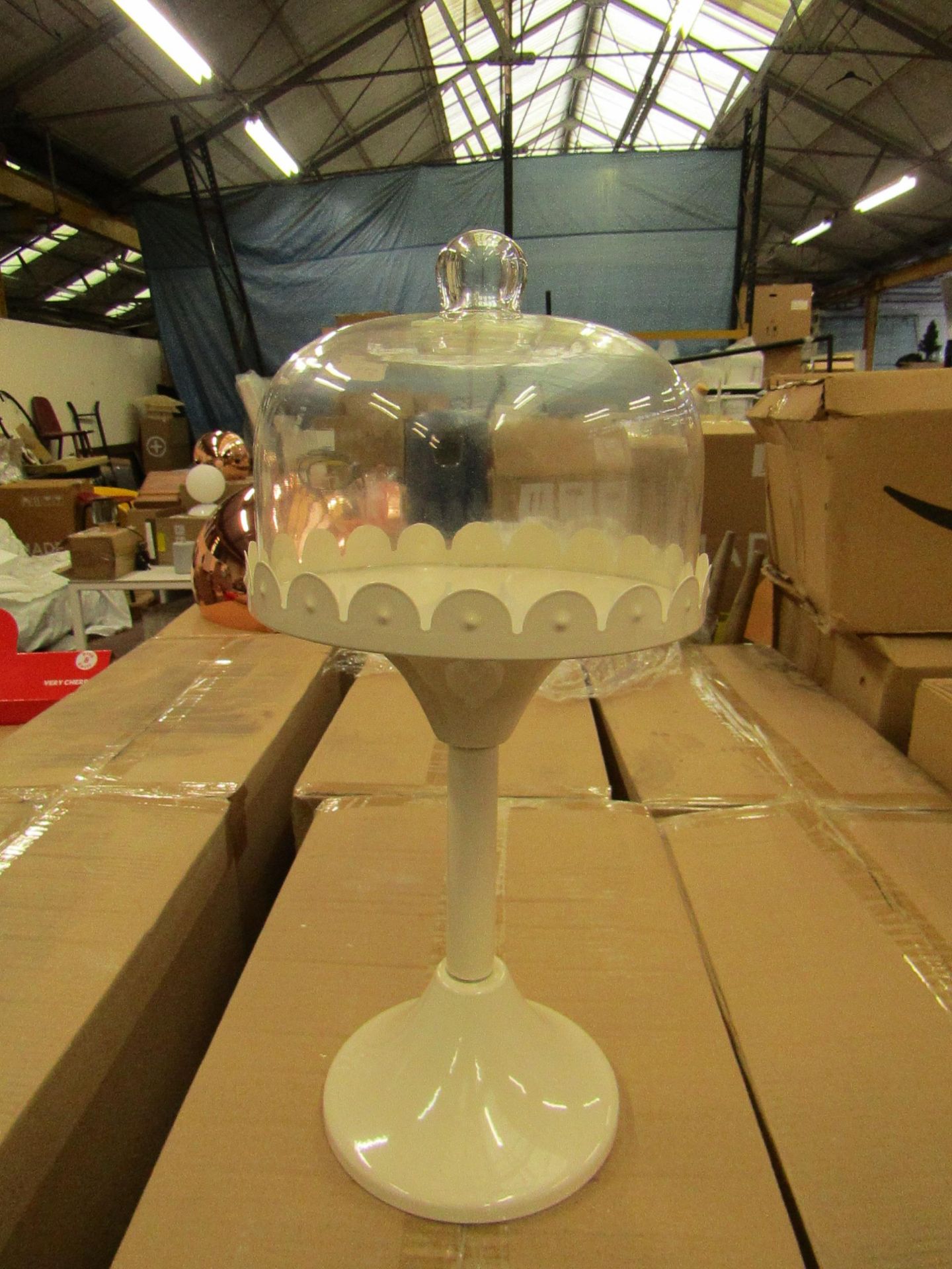 1 x GR8 Home - Cake Stand with Glass Cover - New & Boxed.