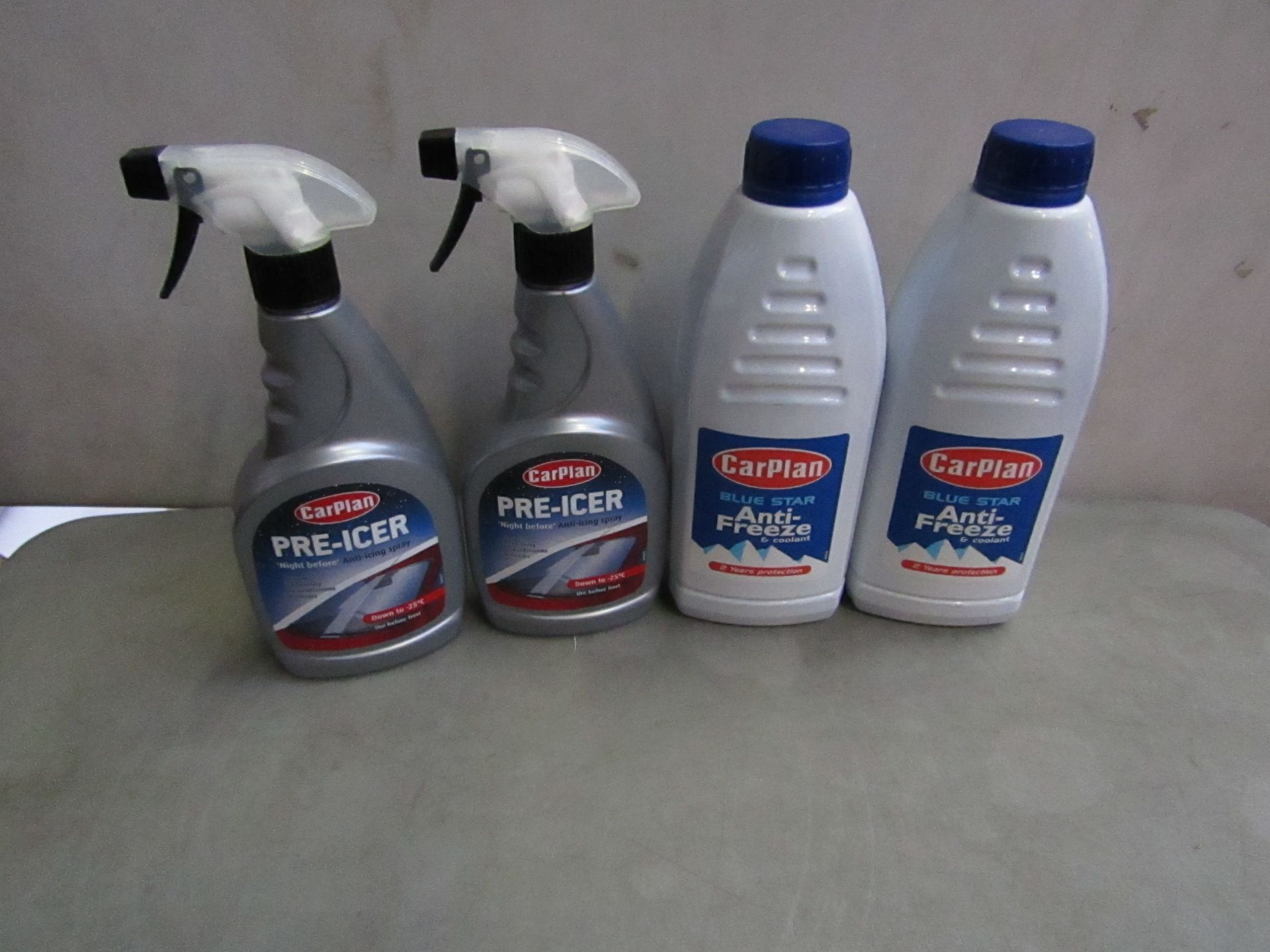 1x Carplan - Pre-Icer - 500ml - Unused. 2x Carplan - Blue Star Anti-Freeze & Coolant - 1 Litre -