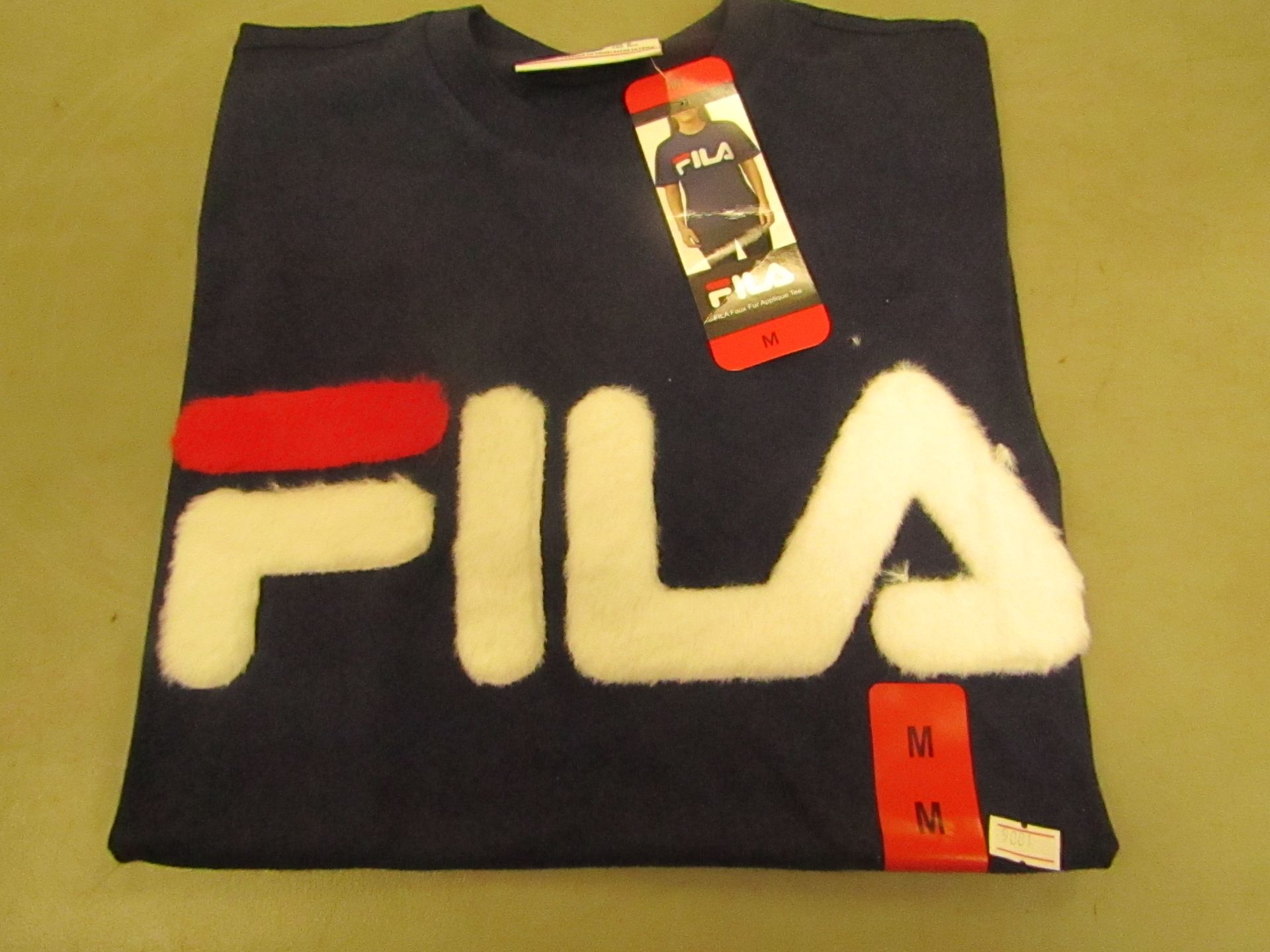 Fila T/Shirt With Faux Fur Design on The Front Navy Ladies Size M New With Tags
