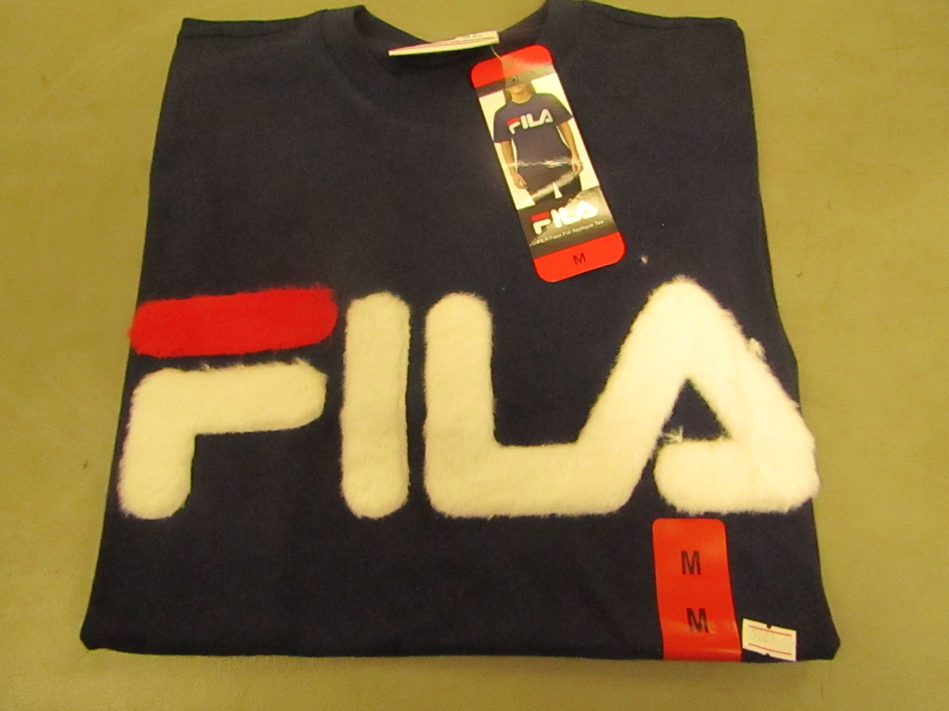 Fila T/Shirt With Faux Fur Design on The Front Navy Ladies Size M New With Tags