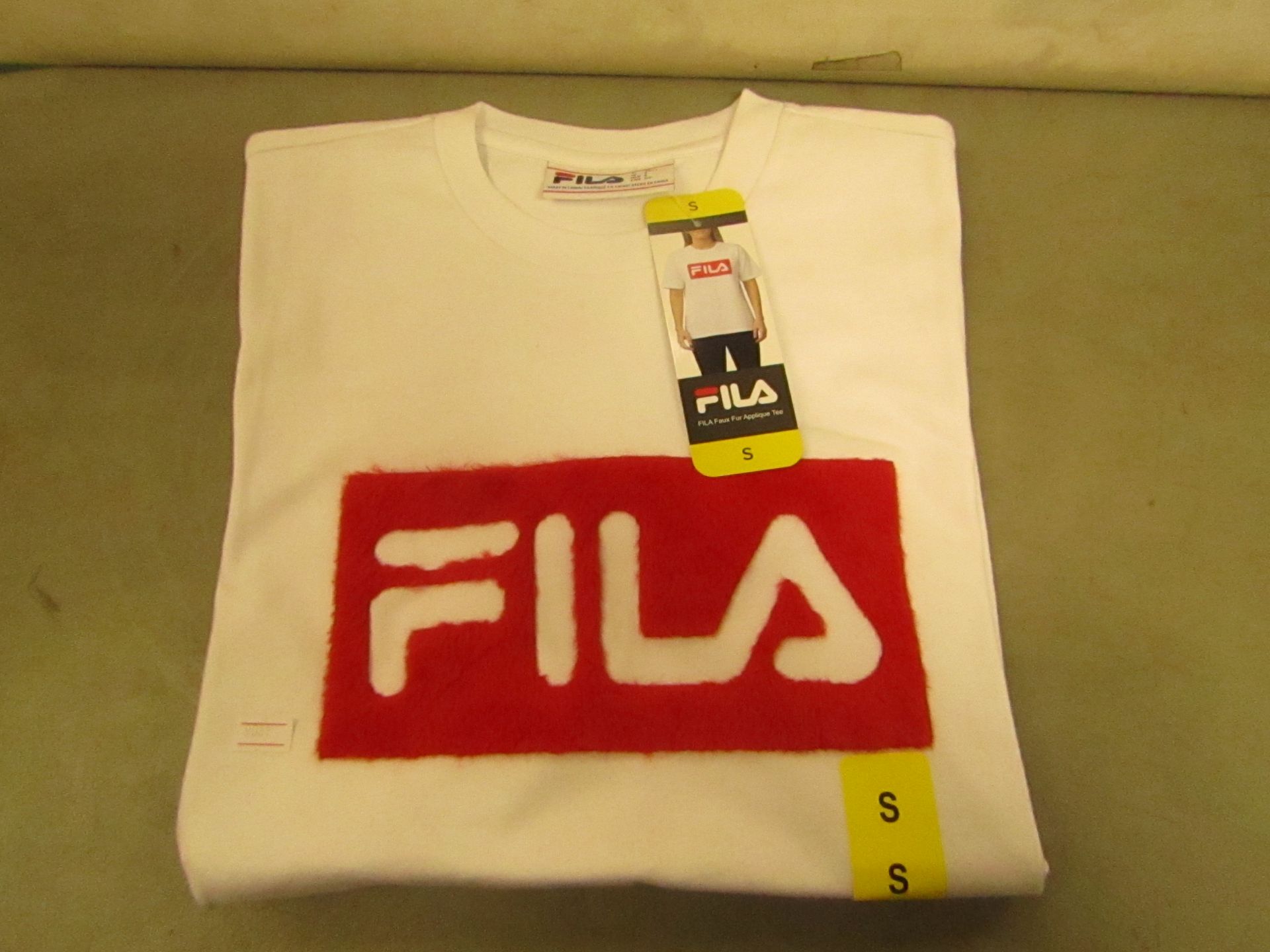 Fila T/Shirt With Faux Fur Design on The Front Navy Ladies Size S New With Tags