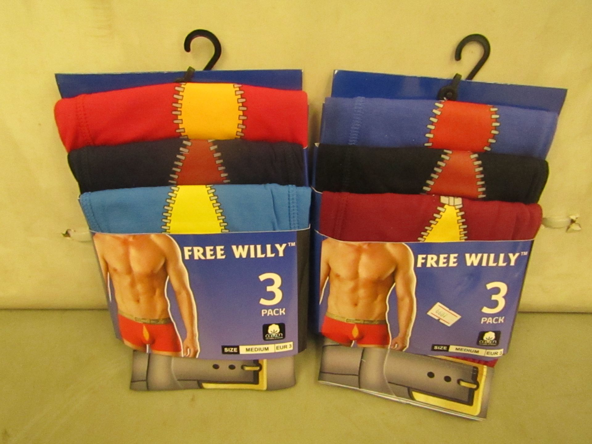 2 X PKS of 3 Mens Free Willy Boxer Shorts Size M All New & Packaged