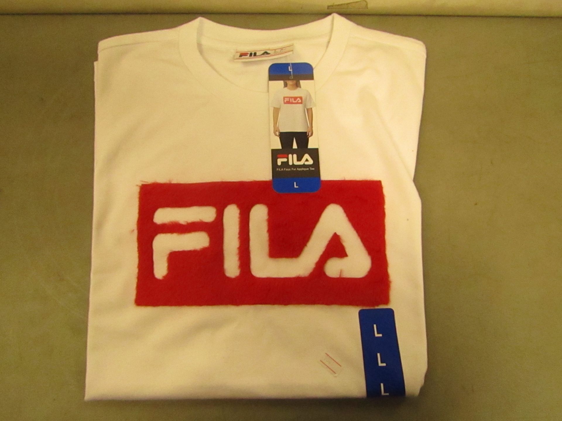 Fila T/Shirt With Faux Fur Design on The Front Navy Ladies Size L New With Tags