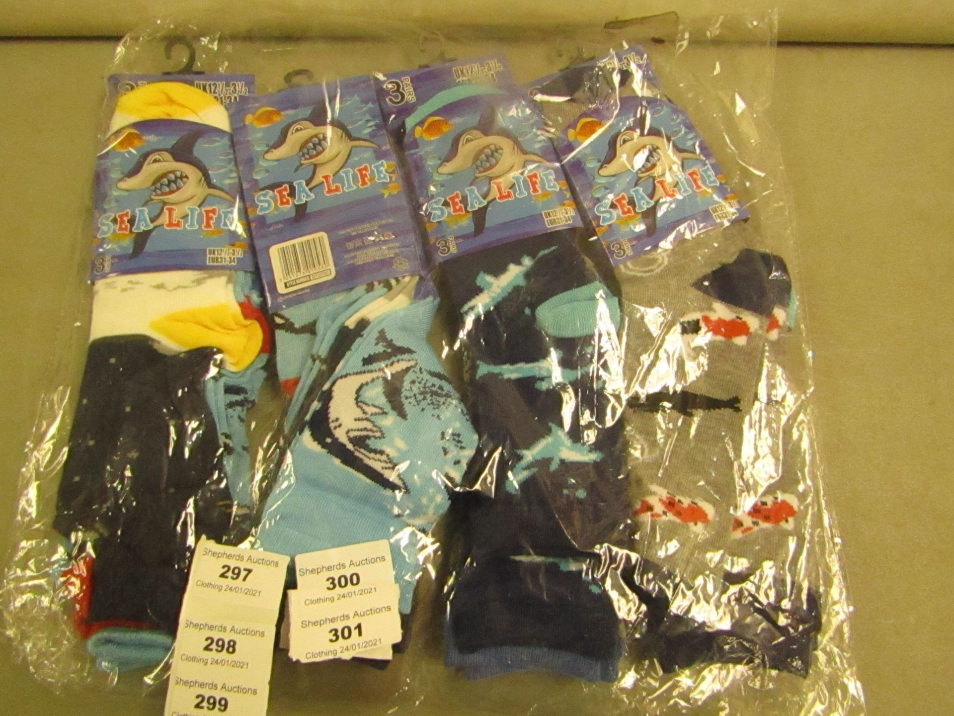 12 X Pairs of Childrens Sea Life Themed Socks Size 12.5-3.5 New & Packaged