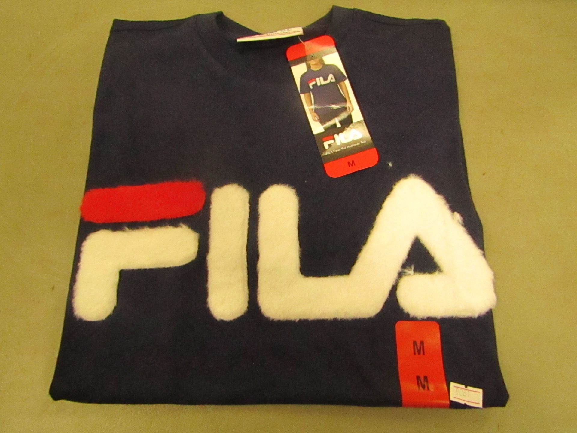 Fila T/Shirt With Faux Fur Design on The Front Navy Ladies Size M New With Tags