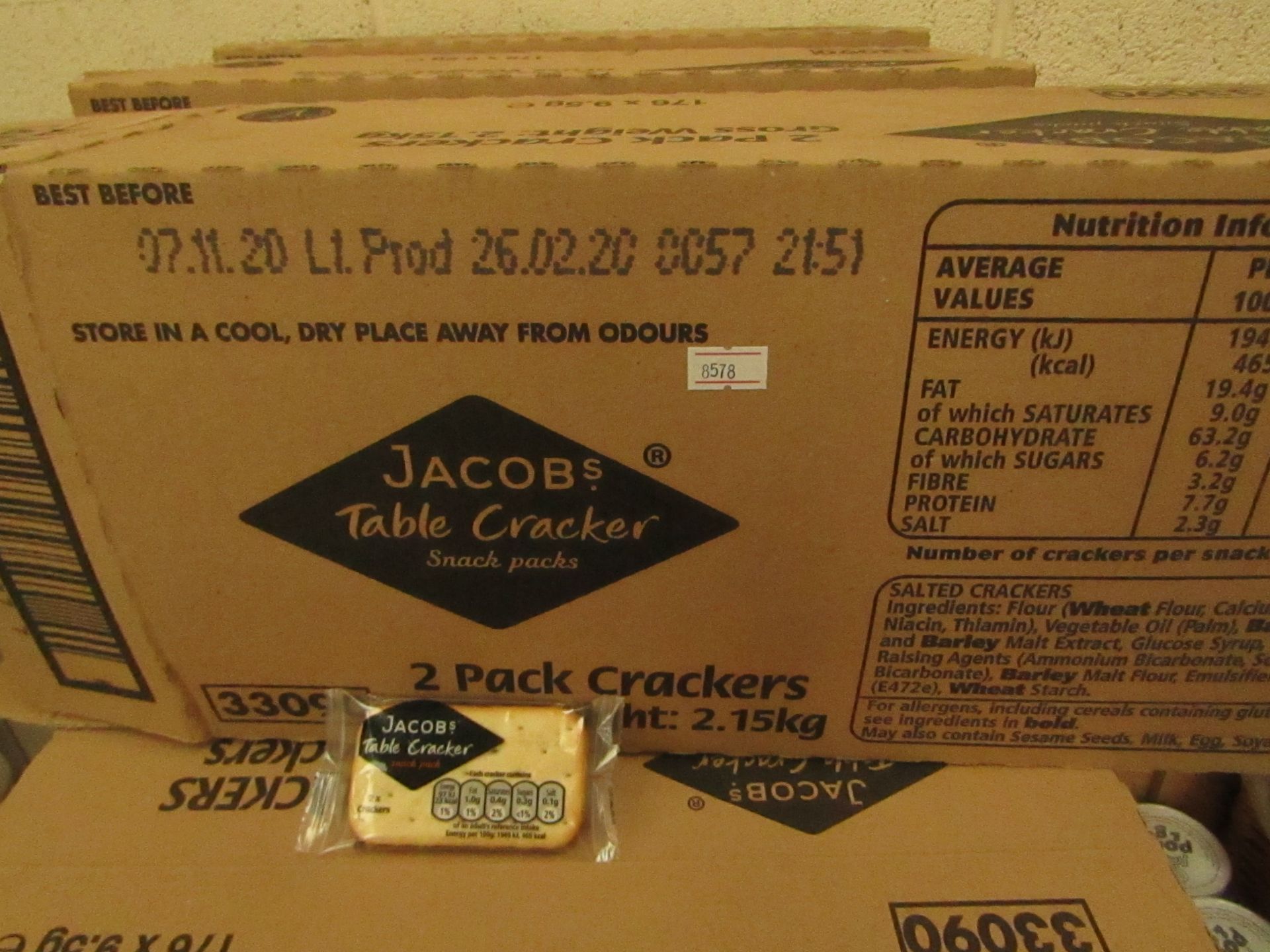 Jacob's - Table Crackers Snack Packs (176 x 9.5g) - BBD 07/11/20 - Unused & Boxed.