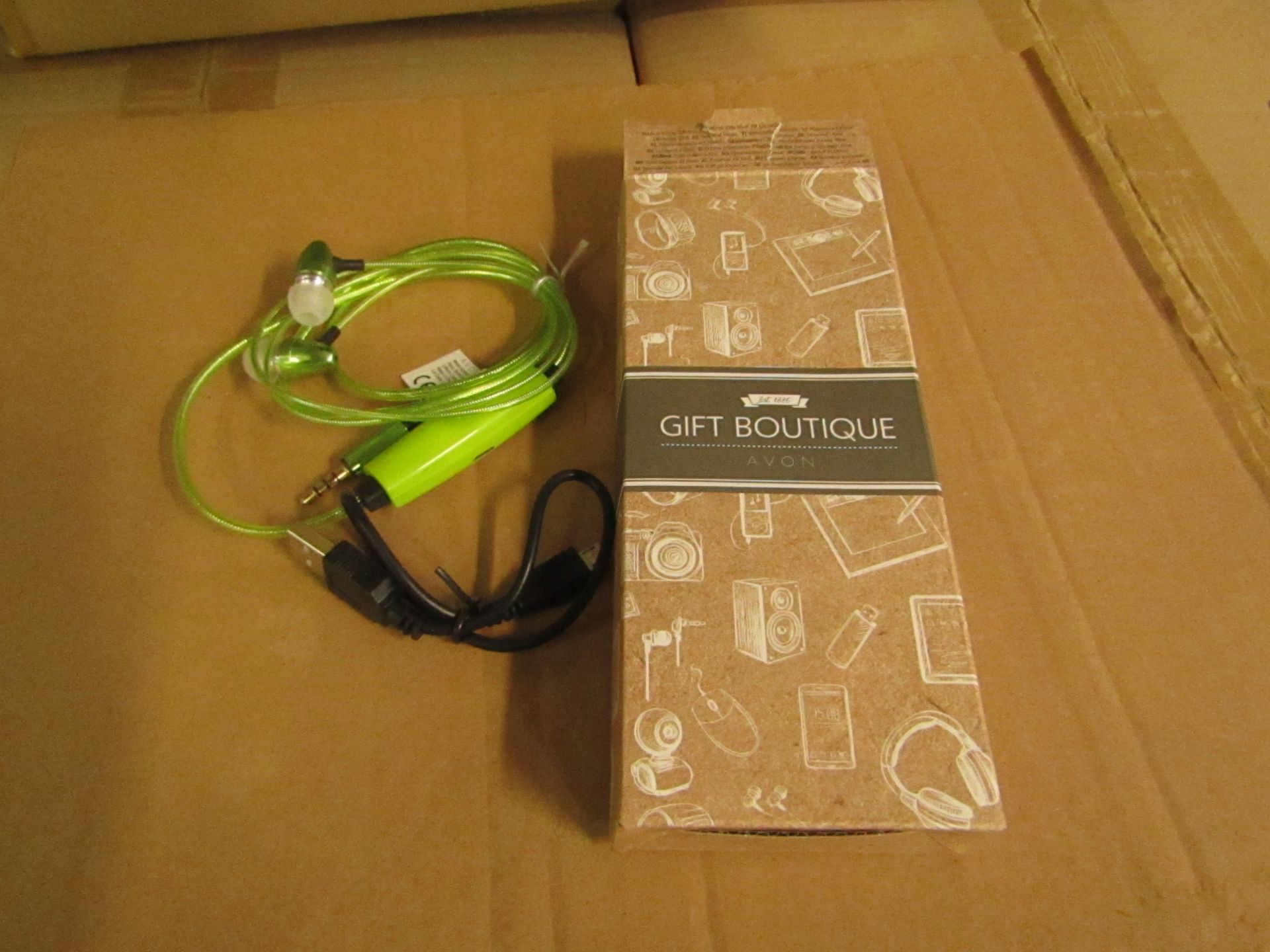 5x Avon - Gift Bouique - Green LED EarBuds - New & Boxed. RRP £15 Each.